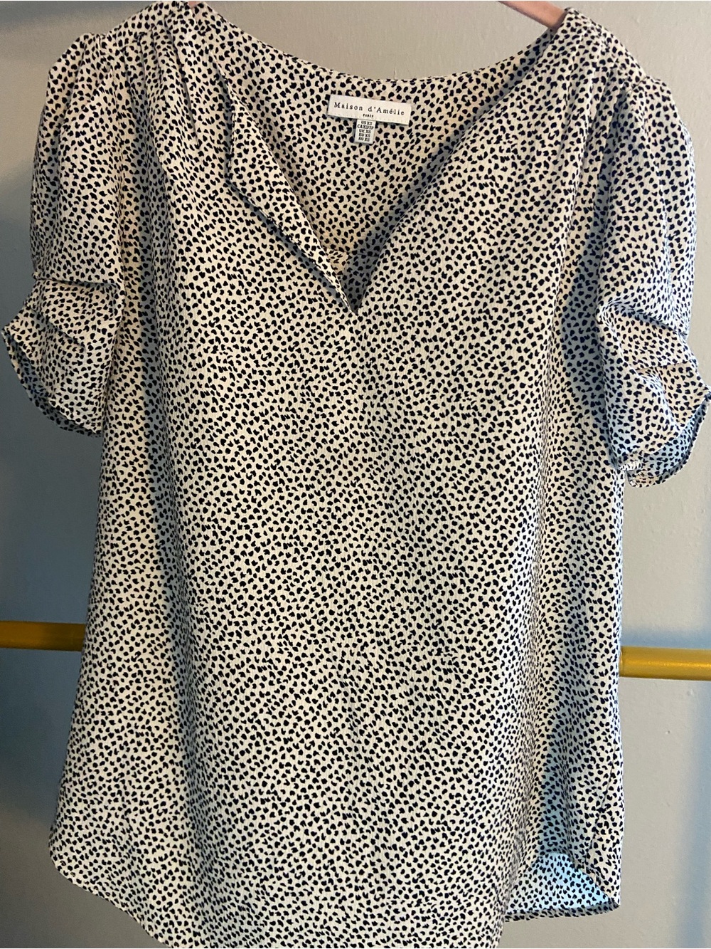 Maison d'Amelie Black Dot Print V-Neck Blouse - White/Black